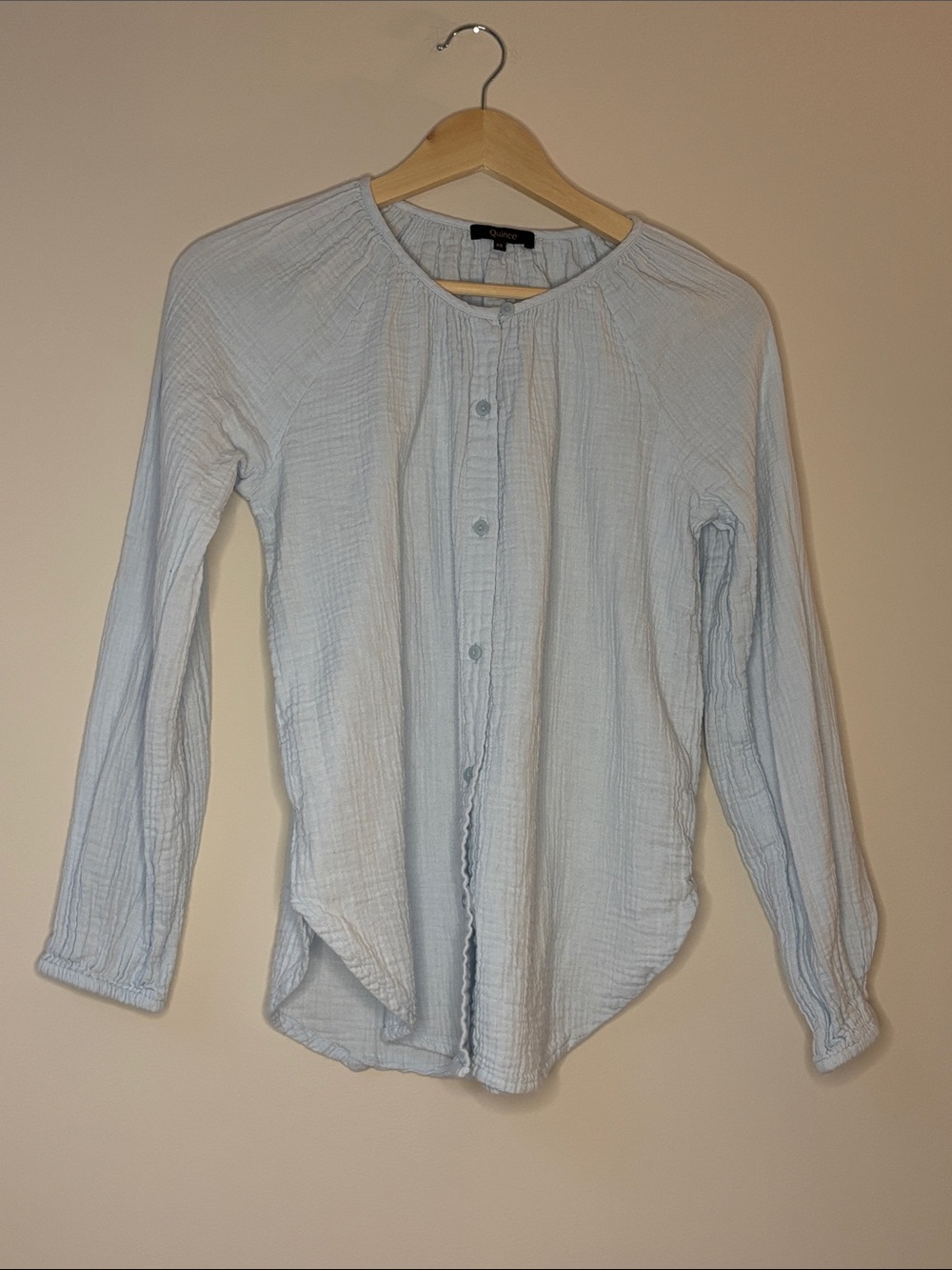 Quince Light Blue Cotton Button-Front Blouse